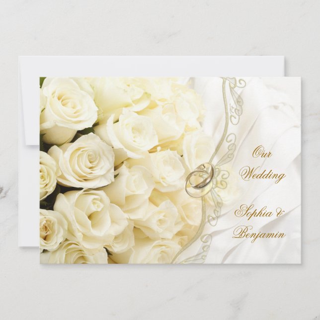 rosas y anillos de crema blanca Invitación a la bo (Anverso)