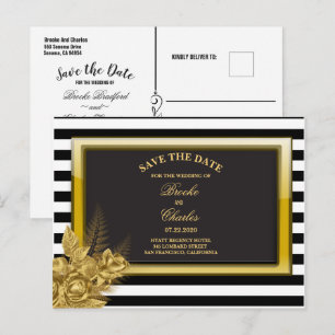 Rosas y bandas de oro Art Deco Guardar la tarjeta