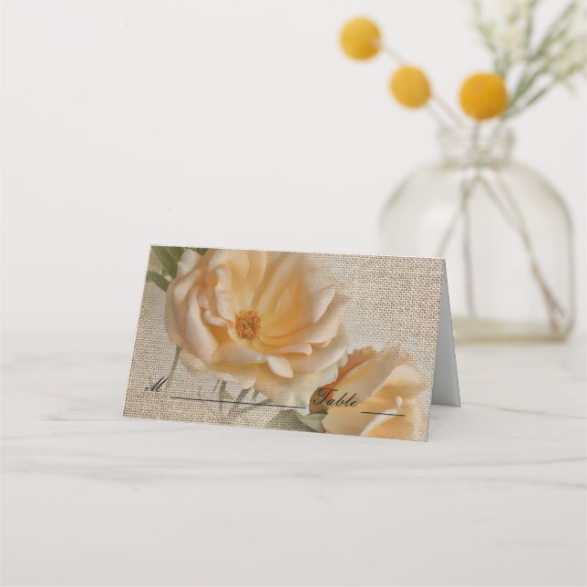 Rosas y Burlap - Tarjetas de plaza Boda (Anverso)