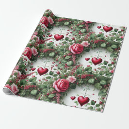 Rosas y corazones Papel envuelto en San Valentín