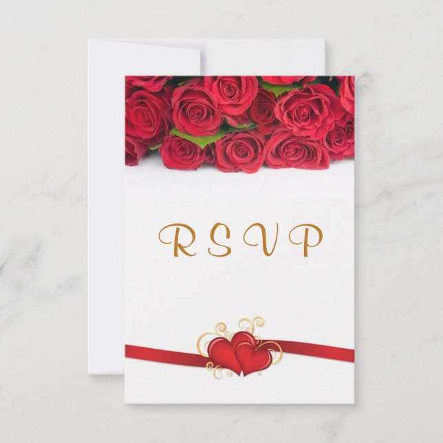 Rosas y corazones rojos Boda Invitación RSVP (Anverso)