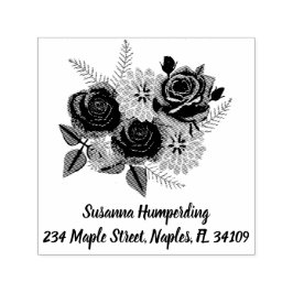 Rosas y Dahlias autograbando sello con dirección