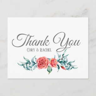 Rosas y eucaliptos en la tarjeta postal de agradec