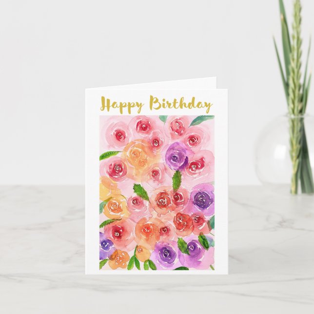 Rosas y flores de tarjetas de cumpleaños felices (Anverso)