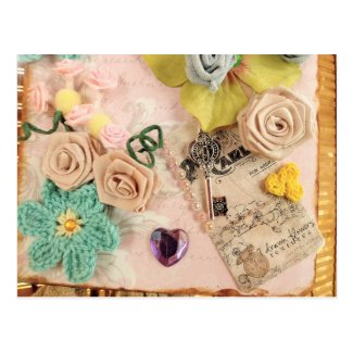 Rosas y flores diy vintage con llave y tarjeta