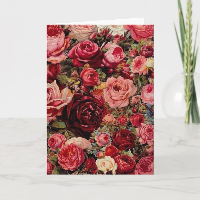 Rosas y flores en blanco de la tarjeta de (Anverso)