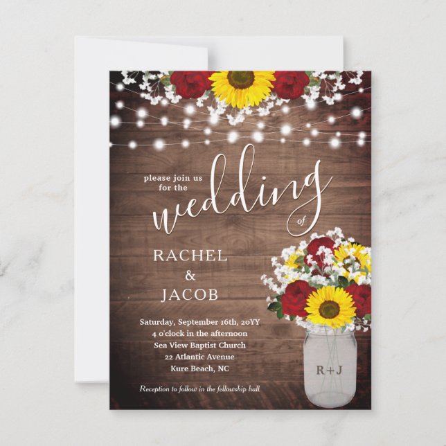 Rosas y girasoles rusos Mason Jar Boda (Anverso)