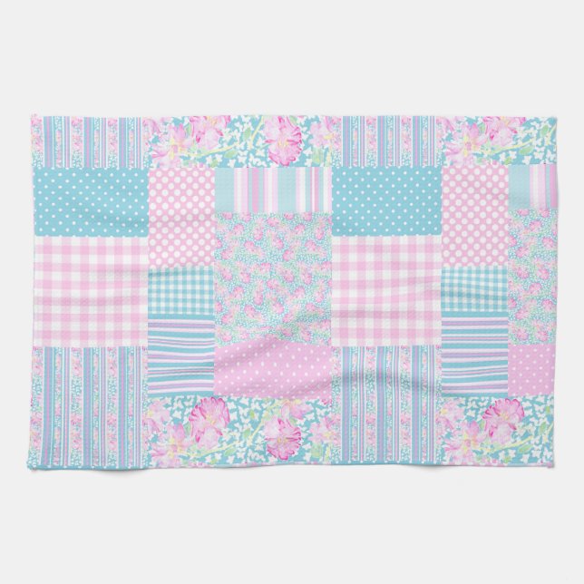 Rosas y mariposas toalla de cocina en patchwork (Horizontal)