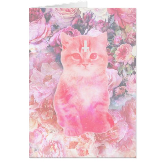 Rosas y tarjeta cruzada invertida del gatito