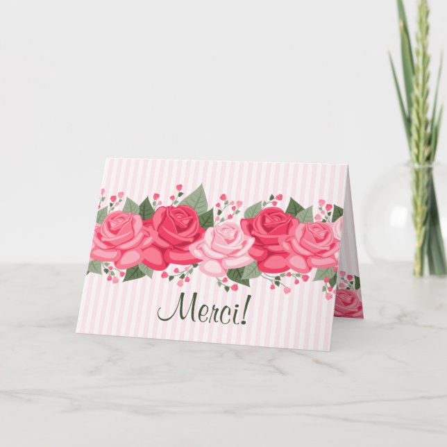Rosas y tarjeta de nota rosados elegantes (Anverso)