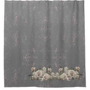 Rosas y telas de mármol con cortina de ducha flor