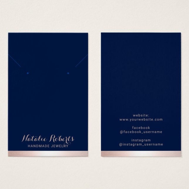 Rose Gold Border Navy Blue Jewelry Earring Display (Anverso y reverso)