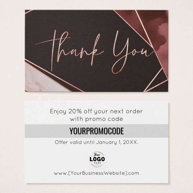 Rose Gold Burgundy Thank You Discount Cards (Anverso y reverso)