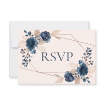 Rose Gold Dusty Pink Navy Flora Wedding RSVP