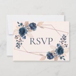 Rose Gold Dusty Pink Navy Flora Wedding RSVP