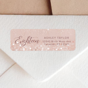 Rose Gold Glitter Etiqueta de Dirección de Cumplea
