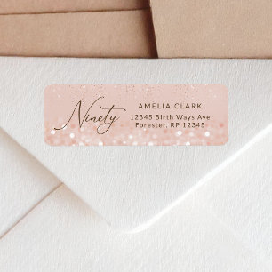 Rose Gold Glitter Etiqueta de Dirección de Regreso