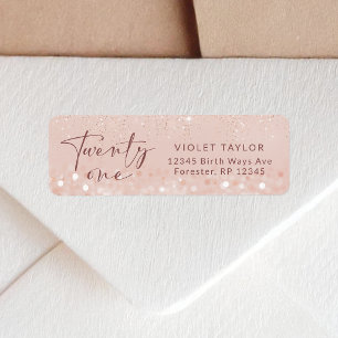 Rose Gold Glitter Etiqueta de Dirección de Regreso