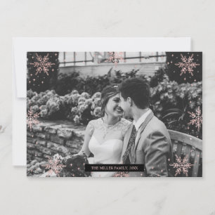 Rose Gold y Negro Tarjeta de Navidad de Foto Mod