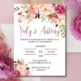 Rose template Invitación para boda floral acuarela