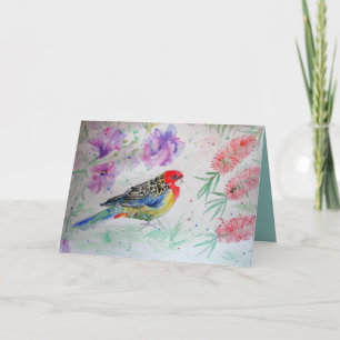 Rosella Parrot con tarjeta de cumpleaños Bird en e
