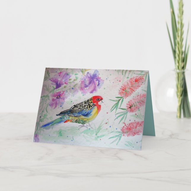 Rosella Parrot con tarjeta de cumpleaños Bird en e (Anverso)