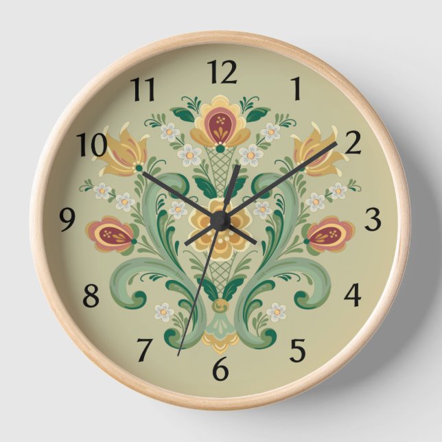 Rosemaling en el reloj verde y oro (Anverso)