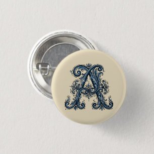Rosemaling Monograma Botón Azul Prusiano