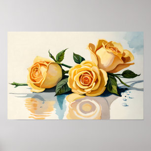 Roses Amarillos Acuarela Flor Arte