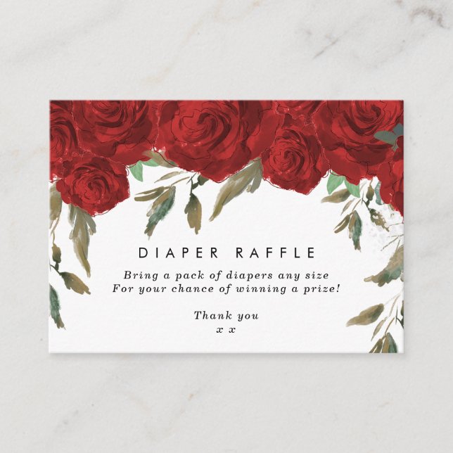 roses rojas floral Diaper Raffle tarjeta de gabine (Anverso)