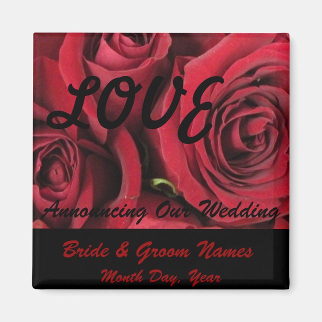Roses Rojos AMAR Boda Salvar el imán de la fecha (Frente)