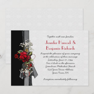Roses rojos Cintas negras Invitaciones a la boda