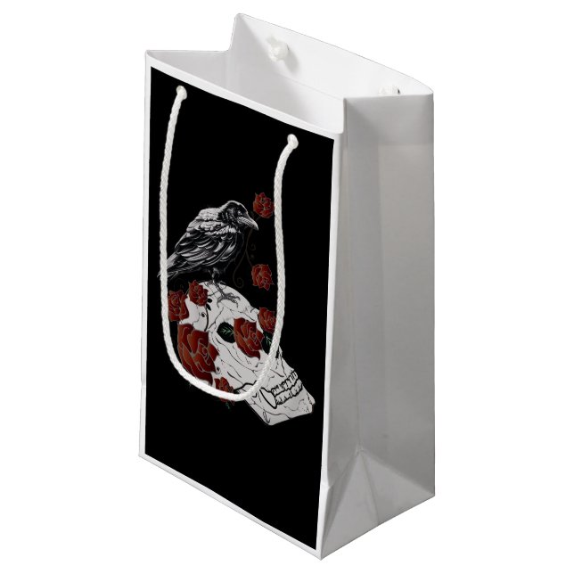 Roses rojos, cráneos y bolsa de regalo de la aveni (Angulo Anverso)
