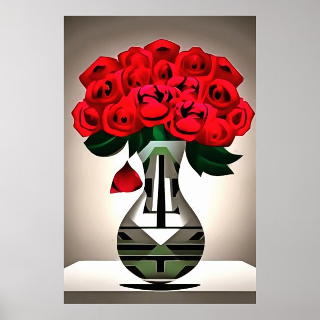 Roses Rojos En Arte Deco Abstrato Vase (Frente)