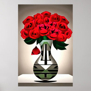 Roses Rojos En Arte Deco Abstrato Vase