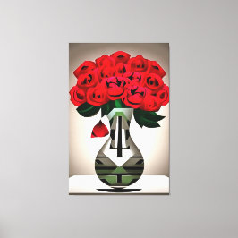 Roses Rojos En Arte Deco Abstrato Vase