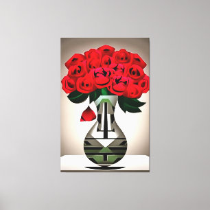 Roses Rojos En Arte Deco Abstrato Vase
