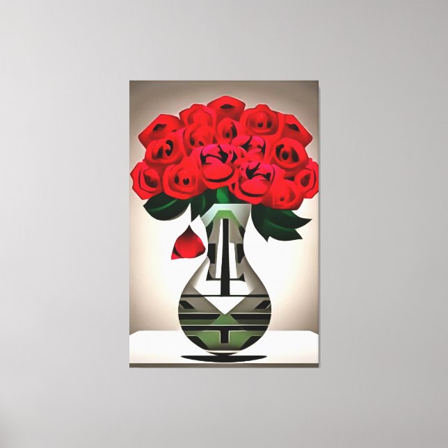 Roses Rojos En Arte Deco Abstrato Vase (Anverso)