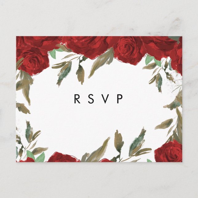 roses rojos flores boho boda rsvp postal postal po (Anverso)