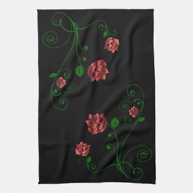 Roses Rojos Flores Toalla de Cocina (Vertical)