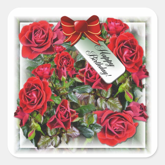 Roses rojos ~ Pegatina cuadrado # £ (Anverso)