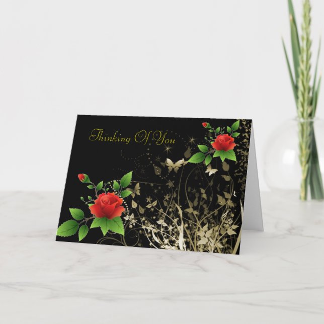 Roses rojos una tarjeta de mariposa de oro (Anverso)