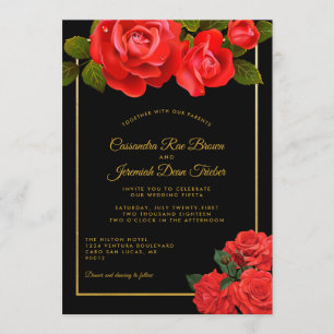 Roses rojos y la invitación a la boda formal negra