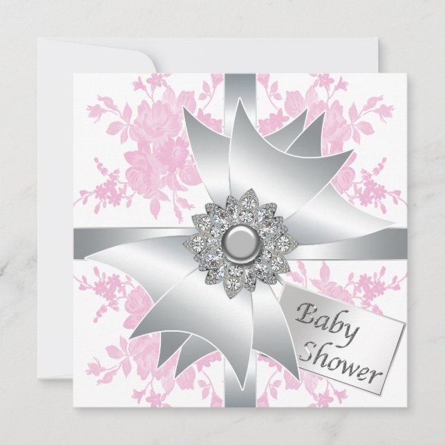 Roses rosados Invitaciones a la ducha para bebé (Anverso)