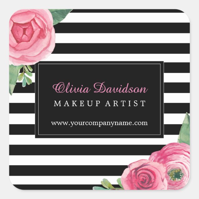 Roses rosas color agua y Pegatinas de rayas negras (Anverso)