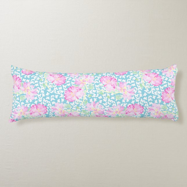 Roses rosas, mariposas blancas, almohada azul del  (Anverso)