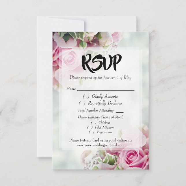 Roses rosas nítidas Boda de guión negrita Tarjeta  (Anverso)