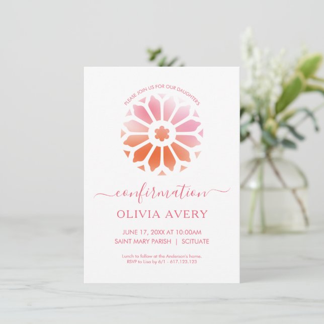 Rosette, invitación de confirmación rosa (Anverso de pie)
