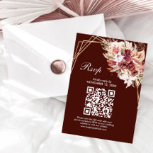 Rosewood Gold Frame QR Code Wedding RSVP Card