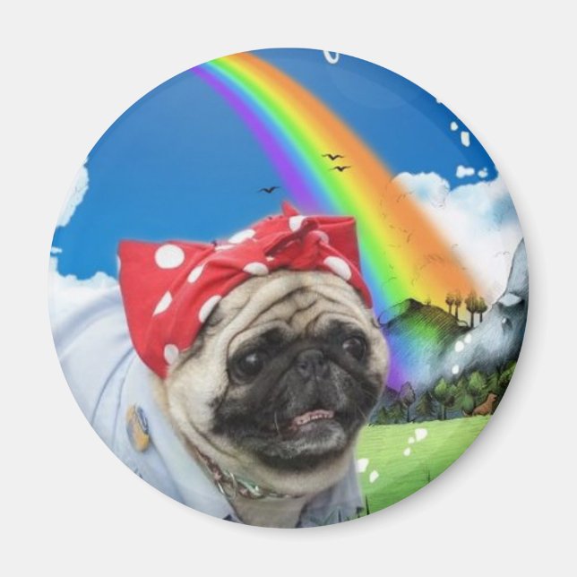 Rosie Pug Riveter - Imán Arcoiris (Frente)